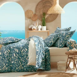 TRADI LINGE Housse de couette coton lavé (260 x 240 cm) Serena e Bleu Sale