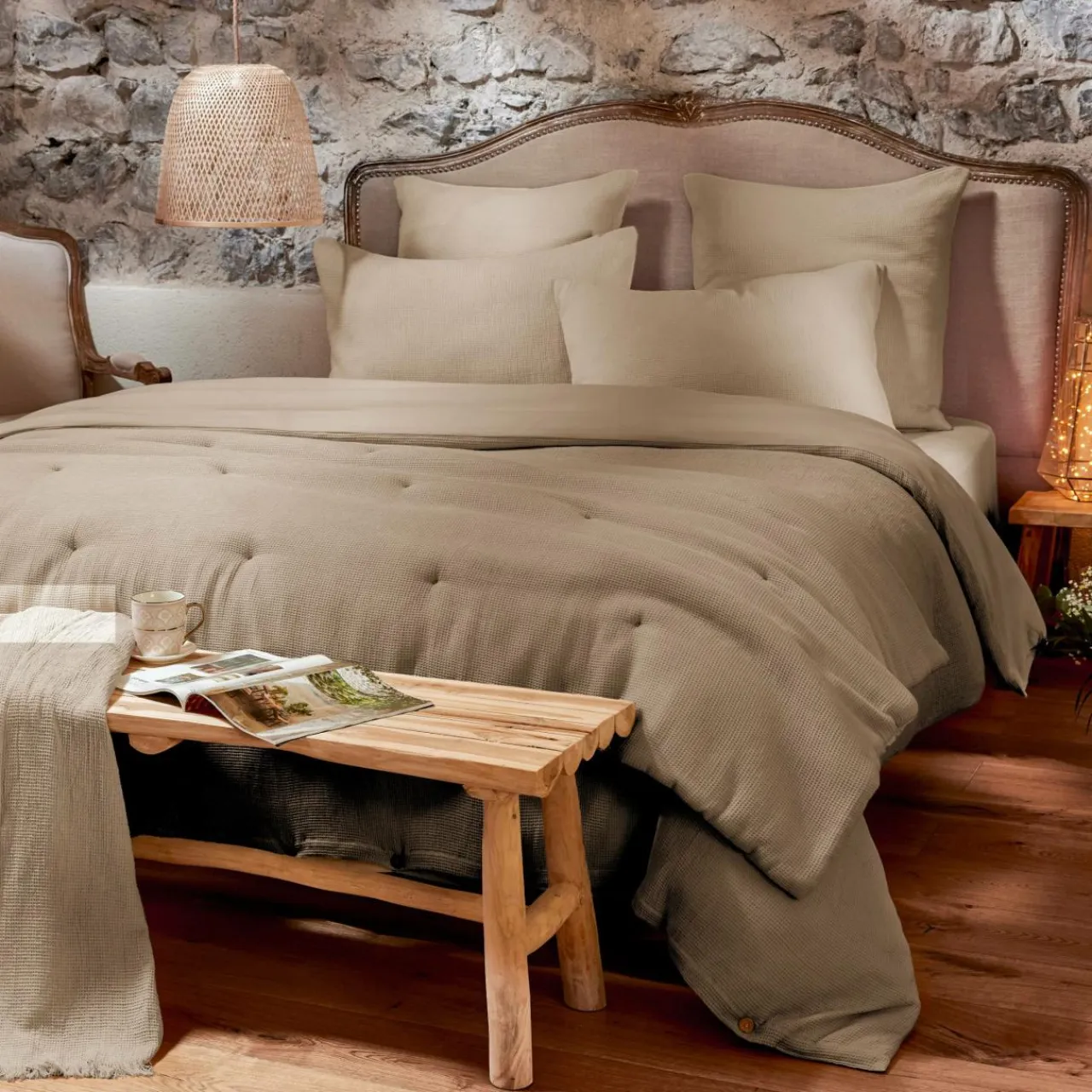 EMINZA Housse de couette coton nid d'abeille (140 x 200 cm) Eva Ficelle Discount