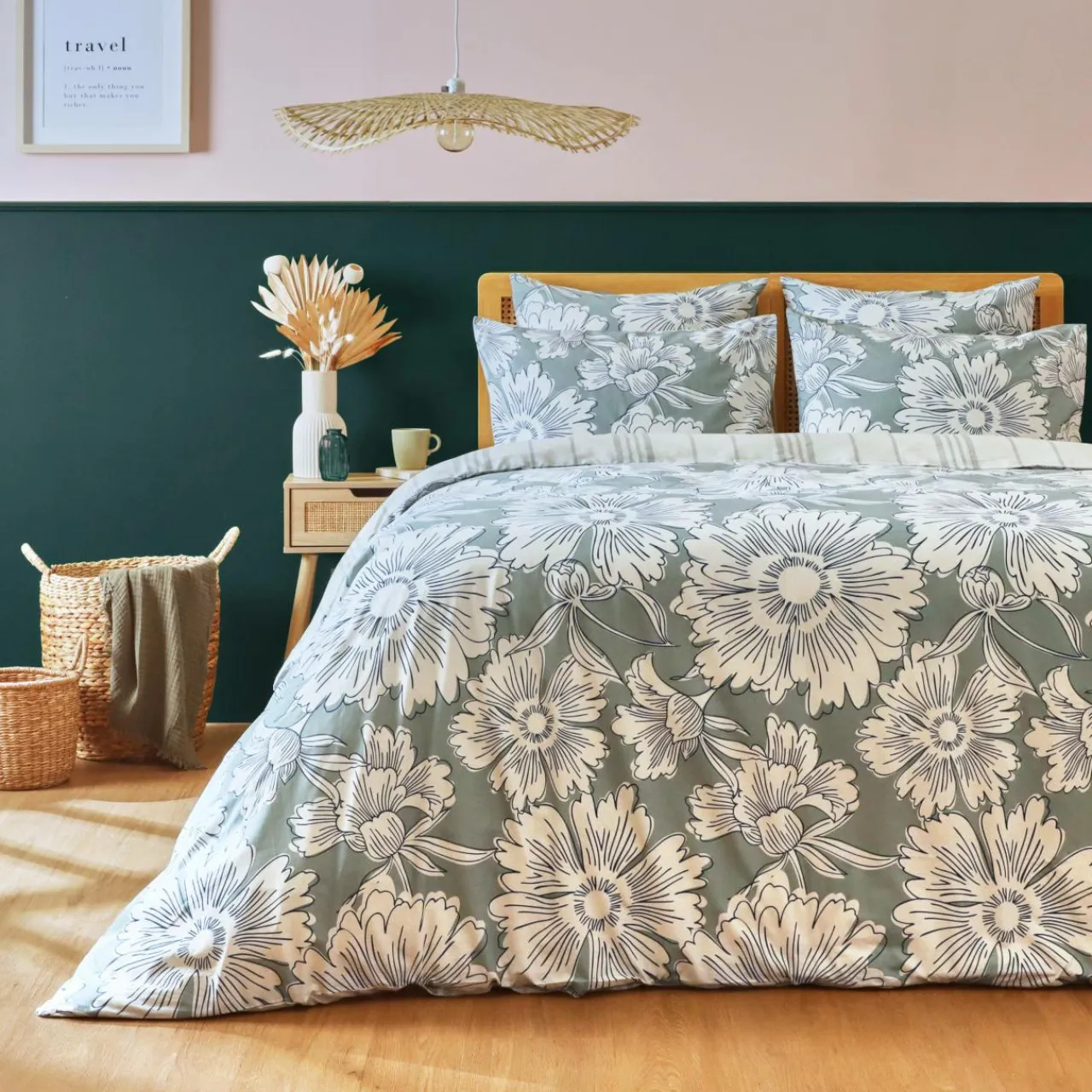 EMINZA Housse de couette coton (200 x 200 cm) Lara Vert Outlet