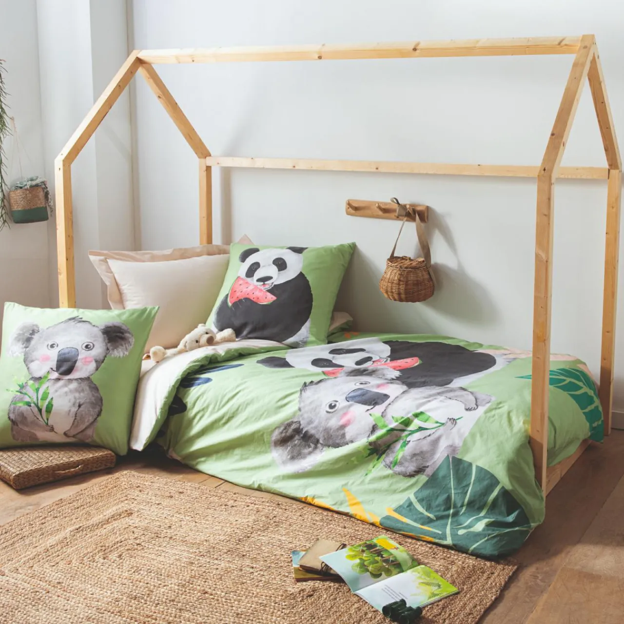 TRADILINGE Housse de couette enfant percale de coton (140 x 200 cm) Panda e Vert Best