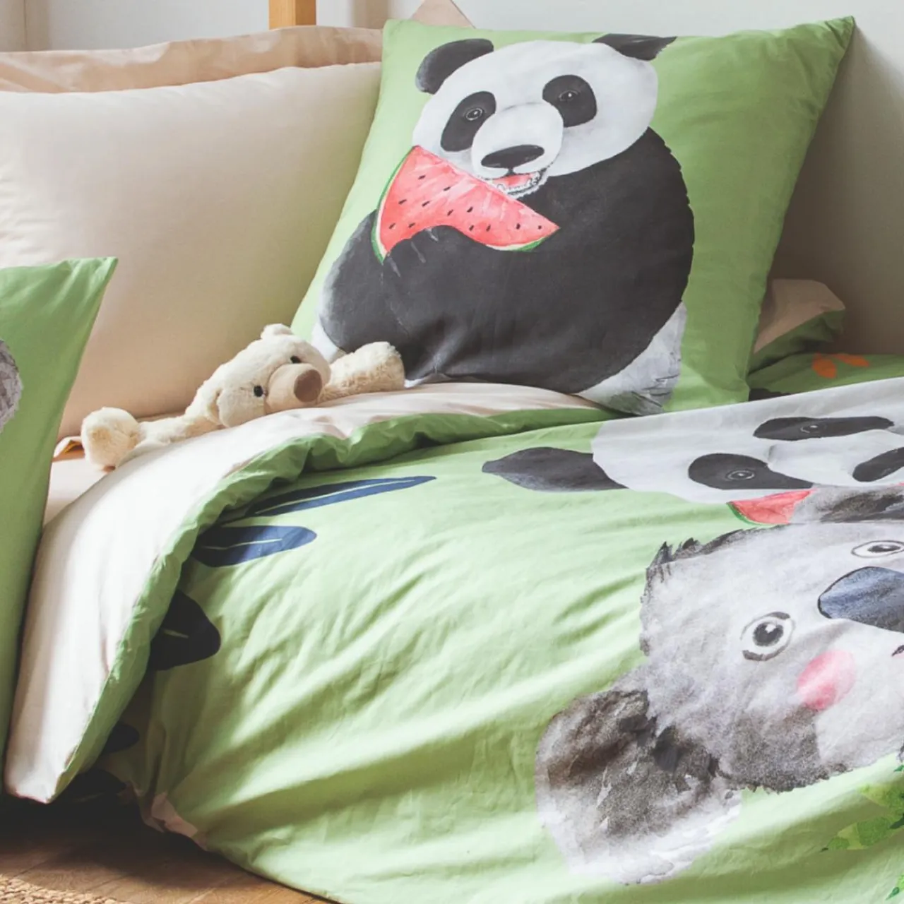 TRADILINGE Housse de couette enfant percale de coton (200 x 200 cm) Panda e Vert Sale