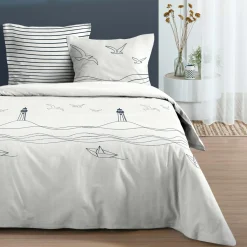 STOF Housse de couette et deux taies en coton (260 x 240 cm) Bordemer Écru Ecru