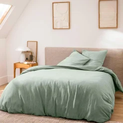 douceur d'intu017drieur Housse de couette et deux taies d'oreiller coton (260 x 240 cm) Meline Vert sauge