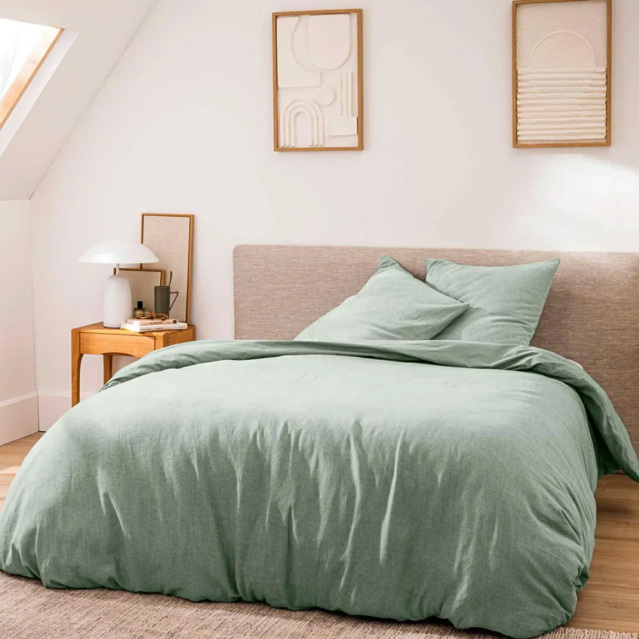 douceur d'intu017drieur Housse de couette et deux taies d'oreiller coton (260 x 240 cm) Meline Vert sauge