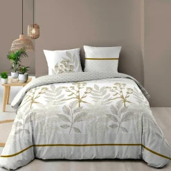 douceur d'intu017drieur Housse de couette et deux taies d'oreiller en coton (240 x 220 cm) Raoni Beige Discount