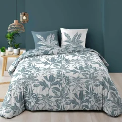 douceur d'intu017drieur Housse de couette et deux taies d'oreiller en coton (240 x 220 cm) Hera Bleu Outlet