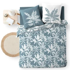 douceur d'intu017drieur Housse de couette et deux taies d'oreiller en coton (240 x 220 cm) Hera Bleu Outlet