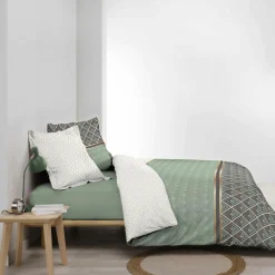 DOUCEUR D'INTERIEUR Housse de couette et deux taies percale de coton (240 x 220 cm) Belor e Vert Hot