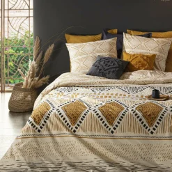 ATMOSPHERA Housse de couette et deux taies coton (260 x 240 cm) Ray Kilim Jaune ocre Best