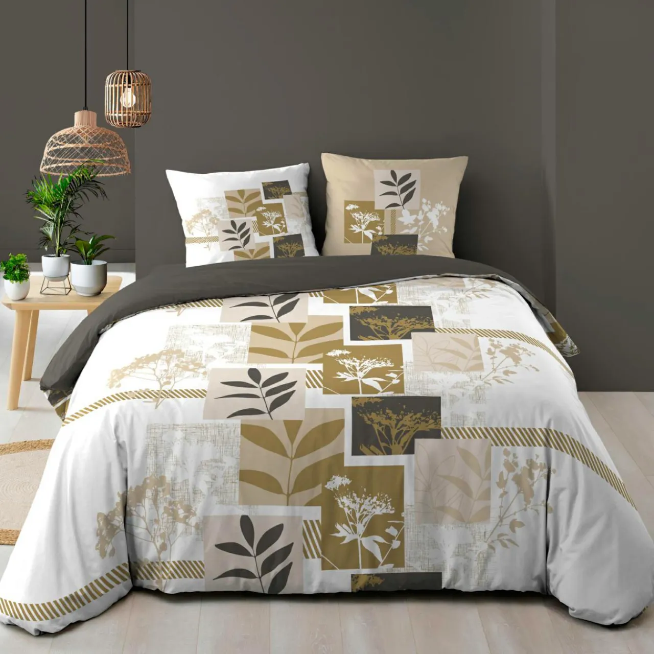 douceur d'intu017drieur Housse de couette et deux taies d'oreiller en coton (240 x 220 cm) Utopia Beige Outlet