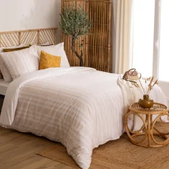 Atmosphera, cru017dateur d'intu017drieur Housse de couette et deux taies coton (240 x 220 cm) Dobby Terracotta Blanc New