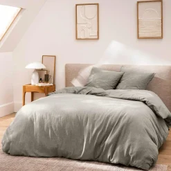 douceur d'intu017drieur Housse de couette et deux taies d'oreiller coton (240 x 220 cm) Meline Gris Anthracite Sale