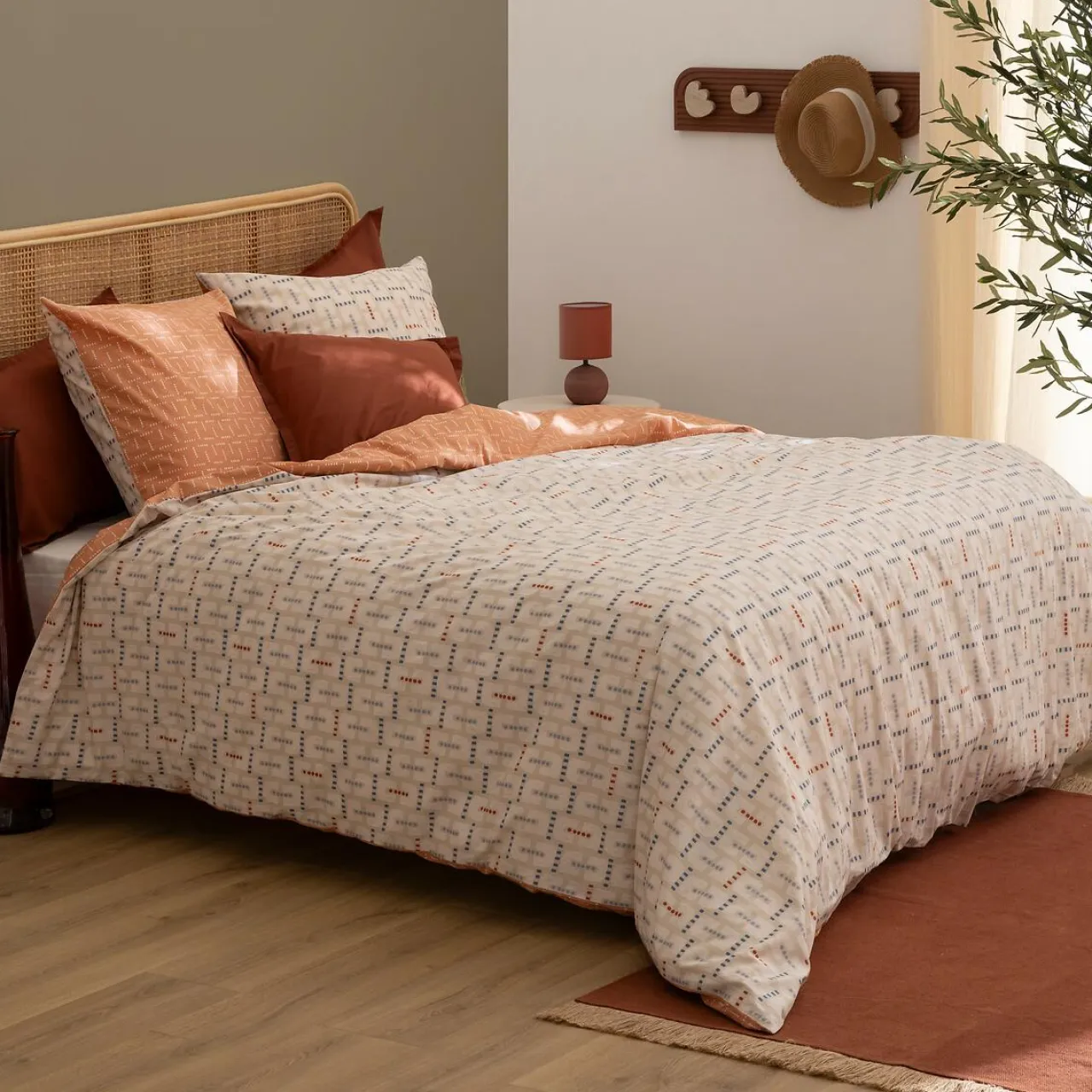 Atmosphera, cru017dateur d'intu017drieur Housse de couette et deux taies coton (240 x 220 cm) Posei Multicolore Online
