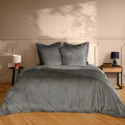 douceur d'intu017drieur Housse de couette et deux taies d'oreiller velours (240 x 220 cm) Velina Gris Anthracite Clearance