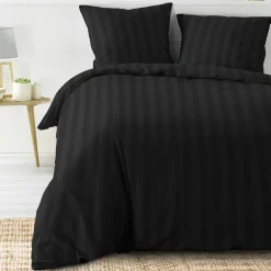 douceur d'intu017drieur Housse de couette et deux taies microfibre (240 x 220 cm) Cleo e Noir Outlet