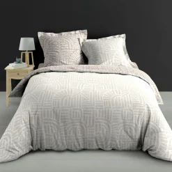 douceur d'intu017drieur Housse de couette et deux taies d'oreiller percale de coton (260 x 240 cm) Eliot Beige