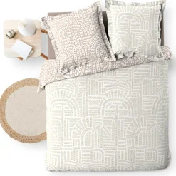 douceur d'intu017drieur Housse de couette et deux taies d'oreiller percale de coton (260 x 240 cm) Eliot Beige