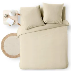 douceur d'intu017drieur Housse de couette et deux taies d'oreiller coton (240 x 220 cm) Meline sable Beige Hot