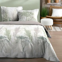 STOF Housse de couette et deux taies d'oreiller en coton (240 x 220 cm) Greta Vert sauge Discount
