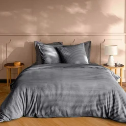 douceur d'intu017drieur Housse de couette et deux taies d'oreiller flanelle (240 x 220 cm) Veloutea Gris Anthracite Best