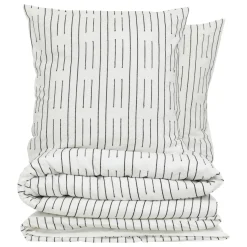 Atmosphera, cru017dateur d'intu017drieur Housse de couette et deux taies coton (240 x 220 cm) Dobby Noire Blanc Best