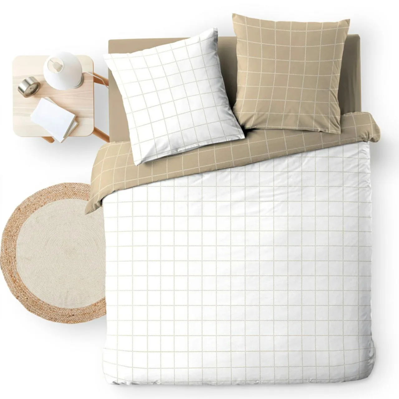 douceur d'intu017drieur Housse de couette et deux taies d'oreiller en coton (200 x 200 cm) Cadria Blanc Best