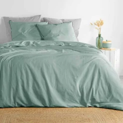 DOUCEUR D'INTERIEUR Housse de couette et deux taies coton lavé (260 x 240 cm) Linette Vert sauge Best