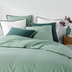 DOUCEUR D'INTERIEUR Housse de couette et deux taies coton lavé (260 x 240 cm) Linette Vert sauge Best