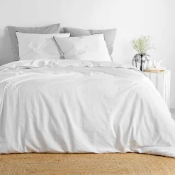 DOUCEUR D'INTERIEUR Housse de couette et deux taies coton lavé (240 x 220 cm) Linette he Blanc Hot