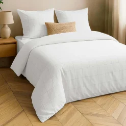 douceur d'intu017drieur Housse de couette et deux taies d'oreiller coton lavé (240 x 220 cm) Linella Blanc New