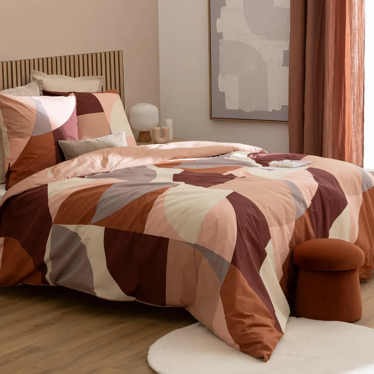 Atmosphera, cru017dateur d'intu017drieur Housse de couette et deux taies percale de coton (260 x 240 cm) Tatia Terracotta Sale