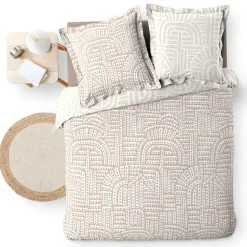 douceur d'intu017drieur Housse de couette et deux taies d'oreiller percale de coton (240 x 220 cm) Eliot Beige