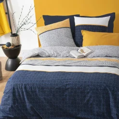 ATMOSPHERA Housse de couette et deux taies coton (240 x 220 cm) Ray Etni e Bleu Clearance