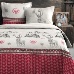 STOF Housse de couette et deux taies d'oreiller en coton (240 x 220 cm) Bauges Rouge Discount