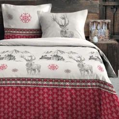 STOF Housse de couette et deux taies d'oreiller en coton (260 x 240 cm) Bauges Rouge Best