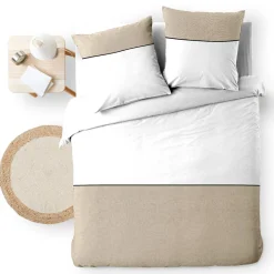 douceur d'intu017drieur Housse de couette et deux taies d'oreiller coton (240 x 220 cm) Gabrielle Beige