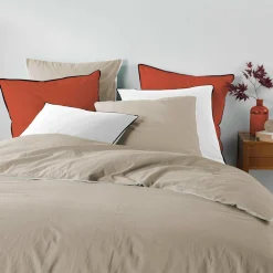 DOUCEUR D'INTERIEUR Housse de couette et deux taies coton lavé (240 x 220 cm) Linette Beige Sale