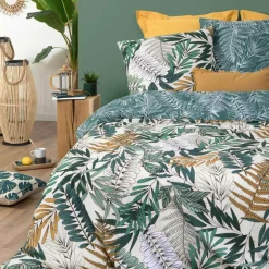 ATMOSPHERA Housse de couette et deux taies coton (240 x 220 cm) Tropik e Vert Online