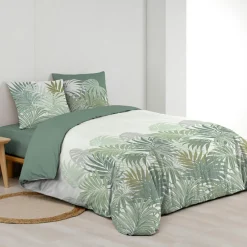 douceur d'intu017drieur Housse de couette et deux taies d'oreiller en coton (240 x 220 cm) Nymea Vert New
