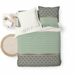 DOUCEUR D'INTERIEUR Housse de couette et deux taies percale de coton (260 x 240 cm) Belor e Vert Discount