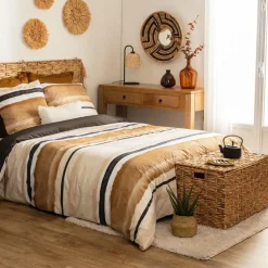 ATMOSPHERA Housse de couette et deux taies percale de coton (240 x 220 cm) Hana Jaune ocre