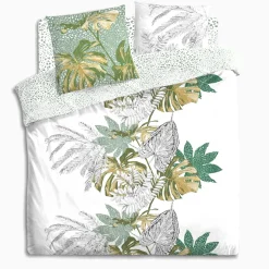 ATMOSPHERA Housse de couette et deux taies coton (240 x 220 cm) Monstera Multicolore Best