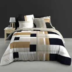 douceur d'intu017drieur Housse de couette et deux taies percale de coton (240 x 220 cm) Ulysse Multicolore Discount