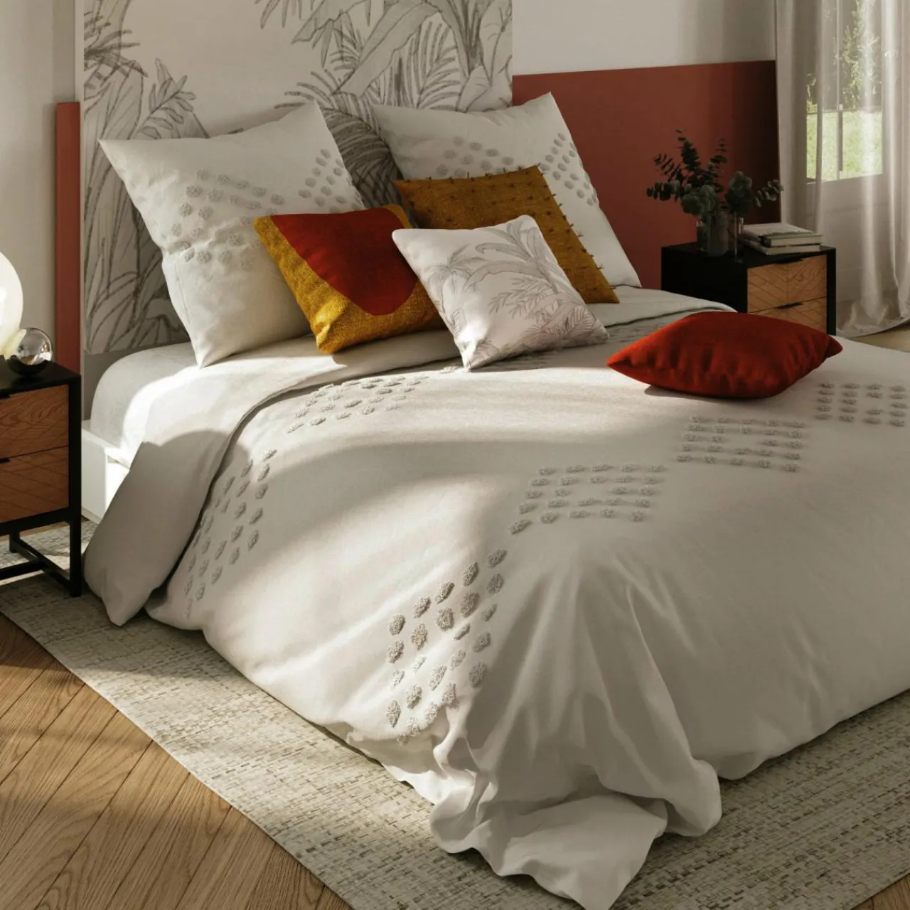 ATMOSPHERA Housse de couette et deux taies coton lavé (240 x 220 cm) Moura Ecru Discount