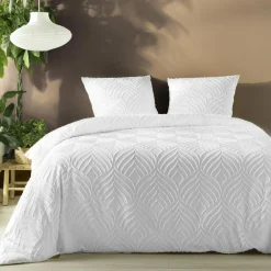douceur d'intu017drieur Housse de couette et deux taies microfibre tuftée (260 x 240 cm) Heltie he Blanc Sale
