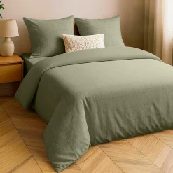 douceur d'intu017drieur Housse de couette et deux taies d'oreiller coton lavé (240 x 220 cm) Linella Vert sauge Clearance