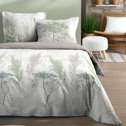 STOF Housse de couette et deux taies d'oreiller en coton (260 x 240 cm) Greta Vert sauge