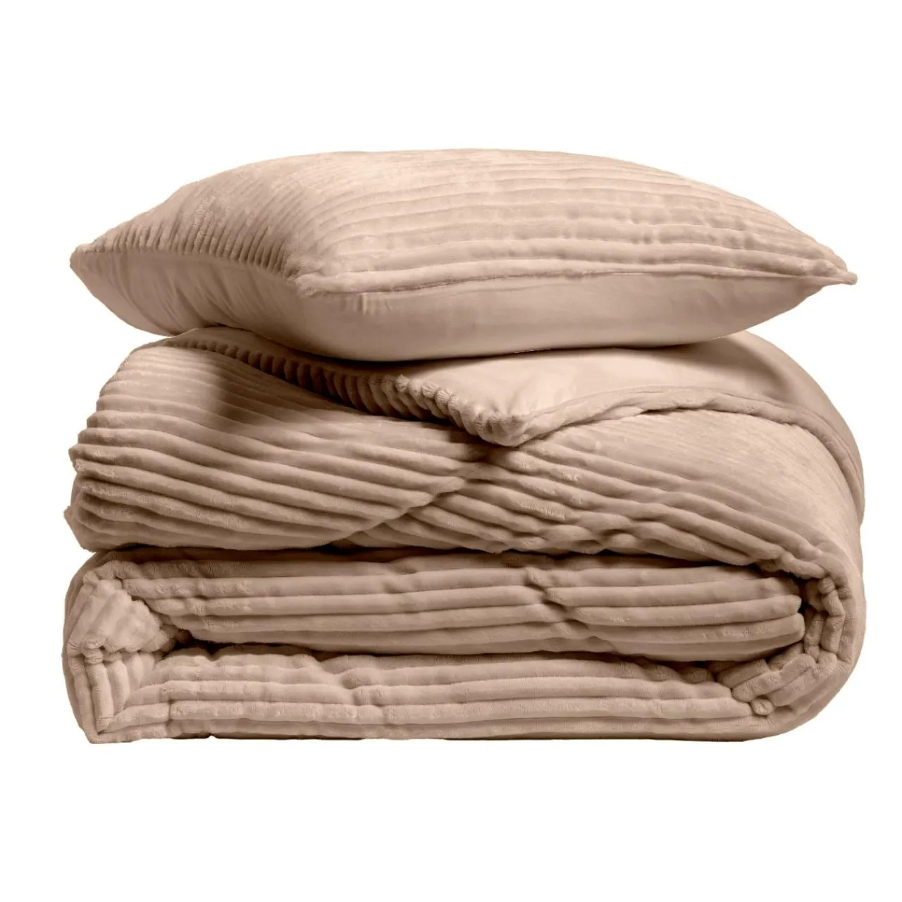 douceur d'intu017drieur Housse de couette et deux taies d'oreiller flanelle (240 x 220 cm) Veloutea sable Beige Outlet