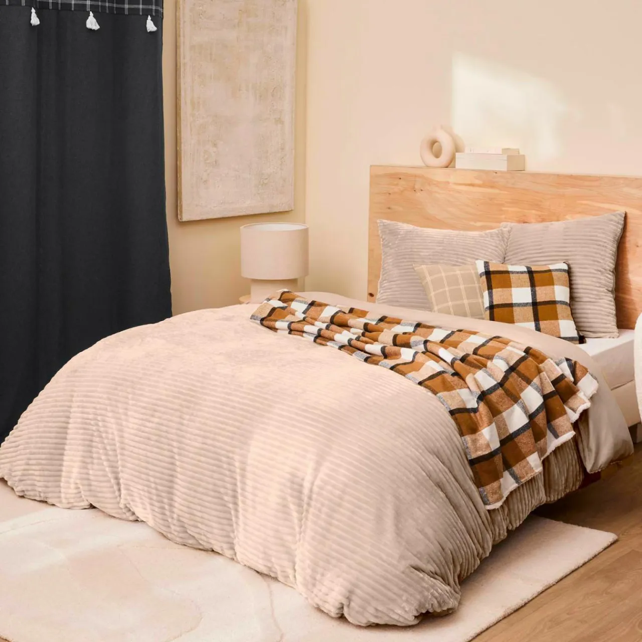 douceur d'intu017drieur Housse de couette et deux taies d'oreiller flanelle (240 x 220 cm) Veloutea sable Beige Outlet