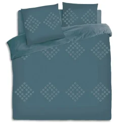 ATMOSPHERA Housse de couette et deux taies coton lavé (260 x 240 cm) Moura Bleu canard New